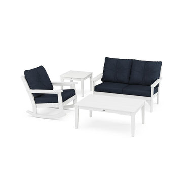 POLYWOOD Vineyard 4-Piece Deep Seating Rocker Set - White / Marine Indigo